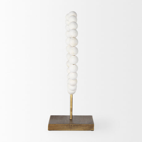 Pontchartrain II (Large) White Beaded Broken Sphere Decorative Object W/ Gold Base by Mercana at Eve Furniture
