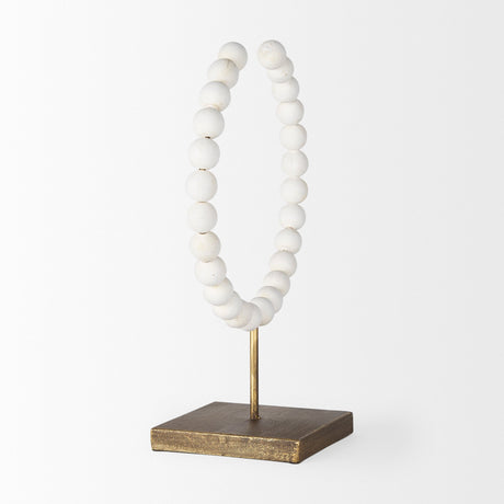 Pontchartrain II (Large) White Beaded Broken Sphere Decorative Object W/ Gold Base by Mercana at Eve Furniture