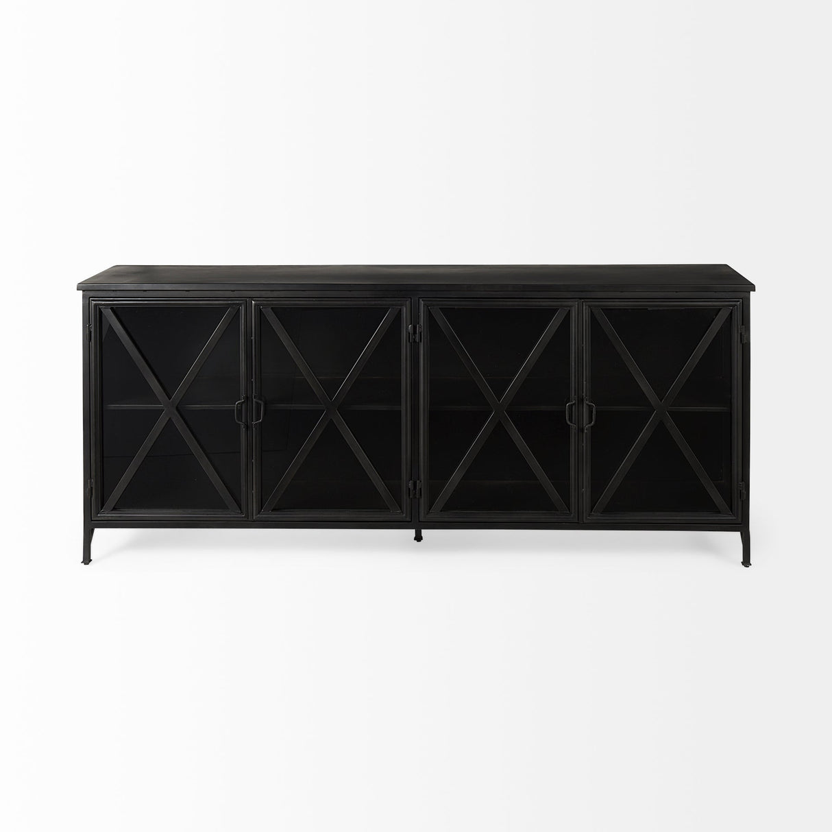 Poppy I 79x16 Black Metal With Glass Door Sideboard by Mercana at Eve Furniture