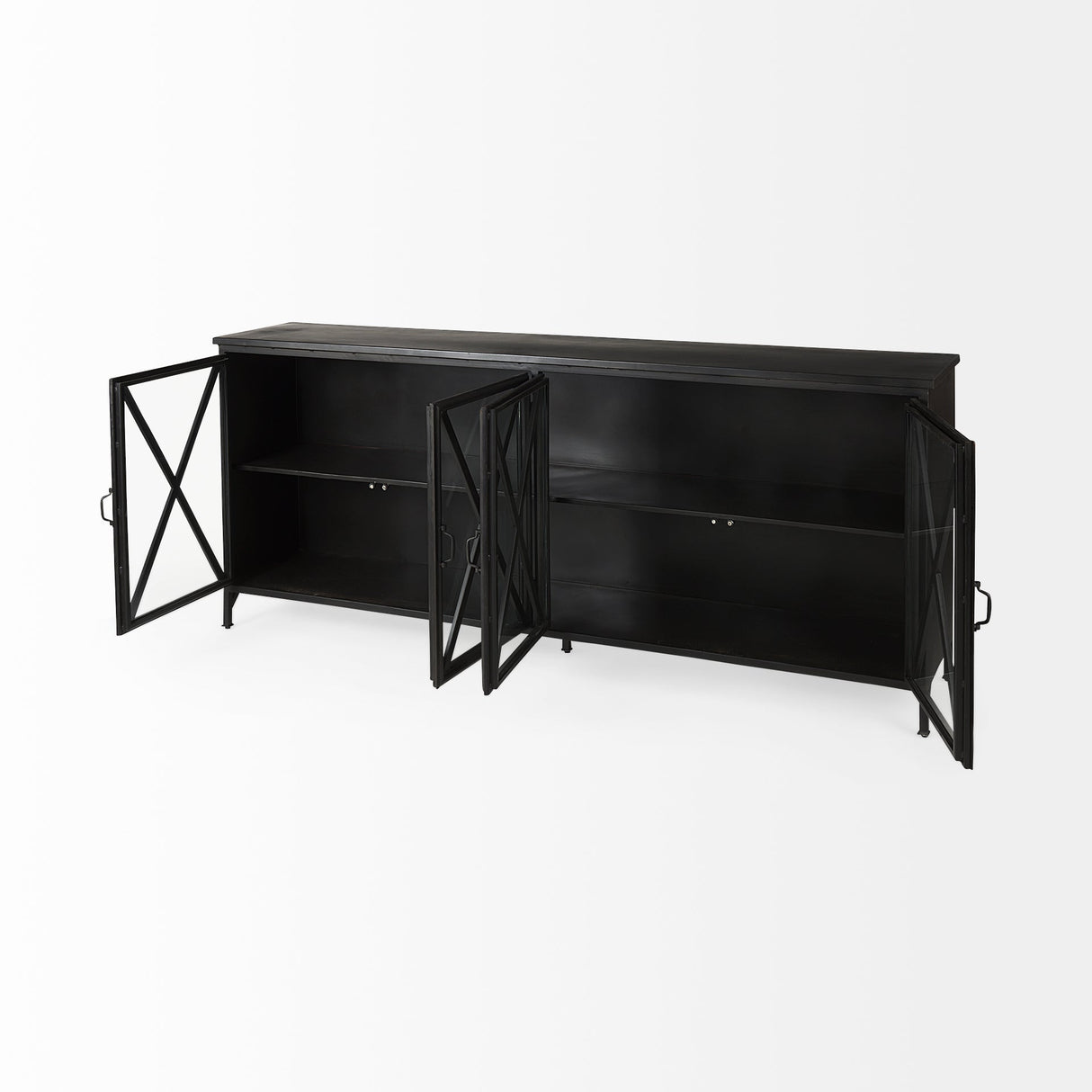 Poppy I 79x16 Black Metal With Glass Door Sideboard by Mercana at Eve Furniture