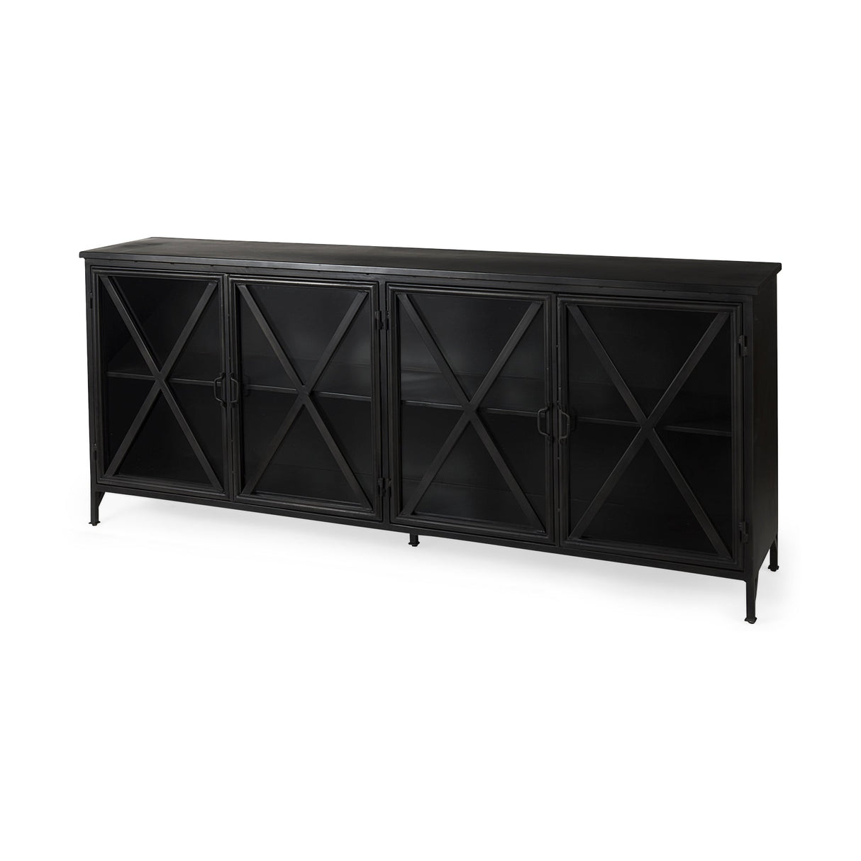 Poppy I 79x16 Black Metal With Glass Door Sideboard by Mercana at Eve Furniture