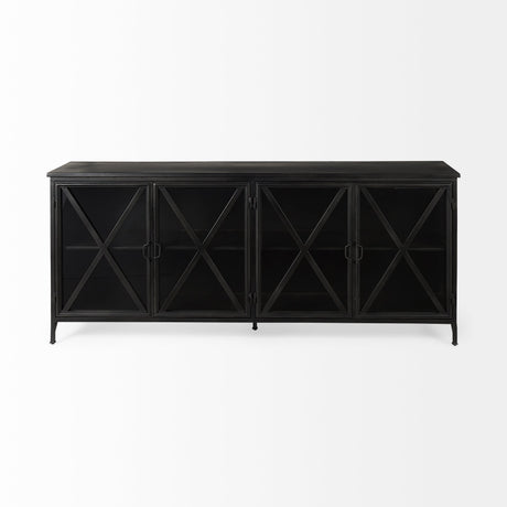 Poppy I Black Metal With Glass Door Sideboard by Mercana at Eve Furniture