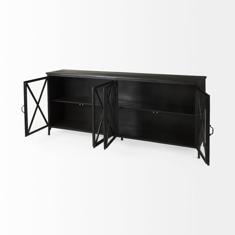 Poppy I Black Metal With Glass Door Sideboard by Mercana at Eve Furniture