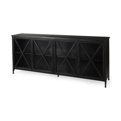 Poppy I Black Metal With Glass Door Sideboard by Mercana at Eve Furniture