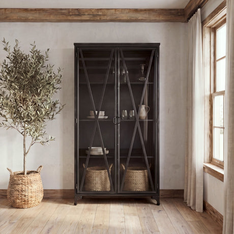 Poppy II Black Metal With Glass Door Display Cabinet by Mercana at Eve Furniture