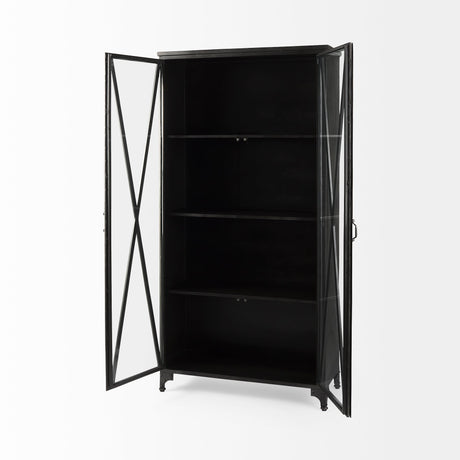 Poppy II Black Metal With Glass Door Display Cabinet by Mercana at Eve Furniture