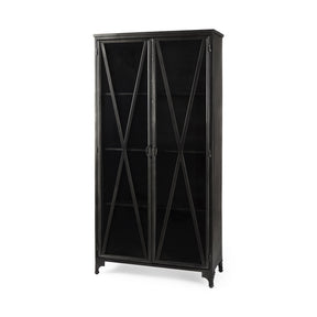 Poppy II Black Metal With Glass Door Display Cabinet by Mercana at Eve Furniture