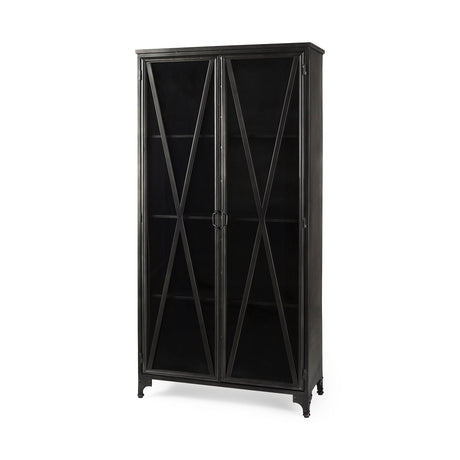 Poppy II Black Metal With Glass Door Display Cabinet by Mercana at Eve Furniture