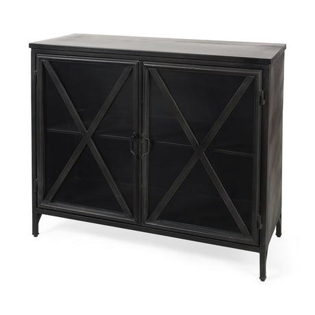 Poppy III Black Metal With Glass Door Accent Cabinet by Mercana at Eve Furniture