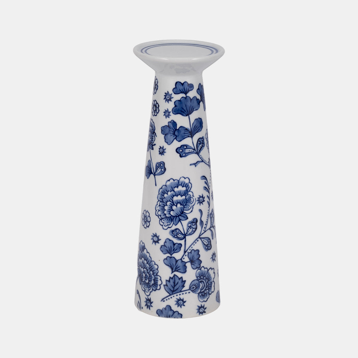 Porc, 12" Chinoiserie Floral Candle Holder, Blue/w