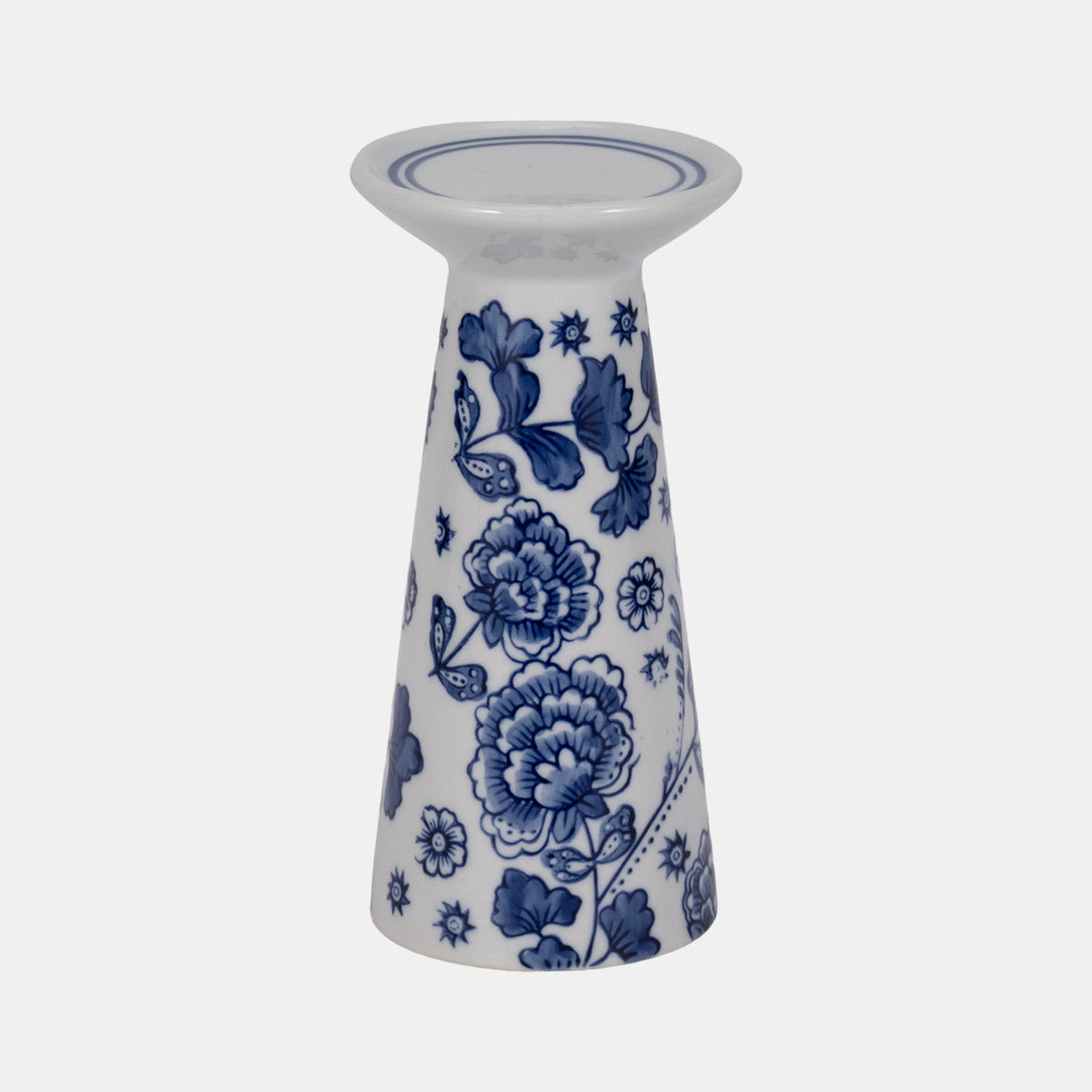 Porc, 8" Chinoiserie Floral Candle Holder, Blue/wh