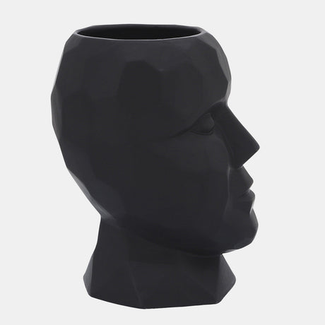 Porcelain, 6" Dia Face Vase, Black