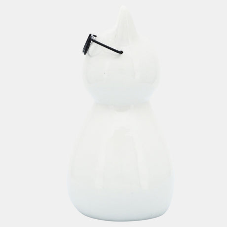 Porcelain, 8"h Cat W/ Glasses, White