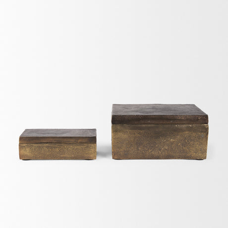 Porschia Large Antiqued Gold Metal Decorative Box by Mercana at Eve Furniture
