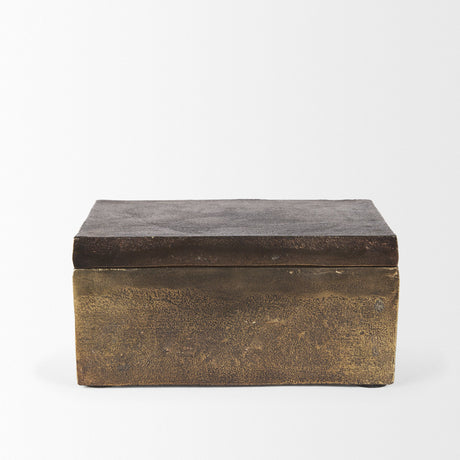 Porschia Large Antiqued Gold Metal Decorative Box by Mercana at Eve Furniture