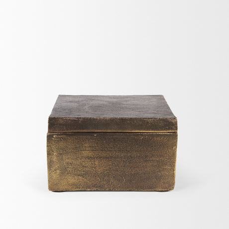 Porschia Large Antiqued Gold Metal Decorative Box by Mercana at Eve Furniture