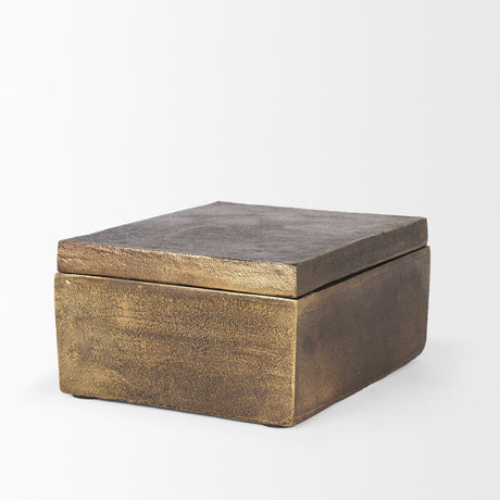 Porschia Large Antiqued Gold Metal Decorative Box by Mercana at Eve Furniture