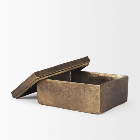 Porschia Large Antiqued Gold Metal Decorative Box by Mercana at Eve Furniture