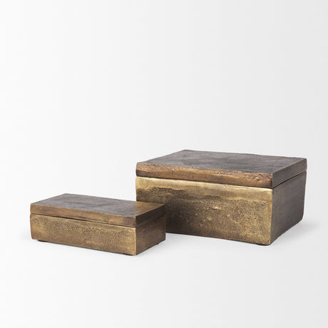 Porschia Small Antiqued Gold Metal Decorative Box by Mercana at Eve Furniture
