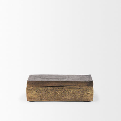 Porschia Small Antiqued Gold Metal Decorative Box by Mercana at Eve Furniture