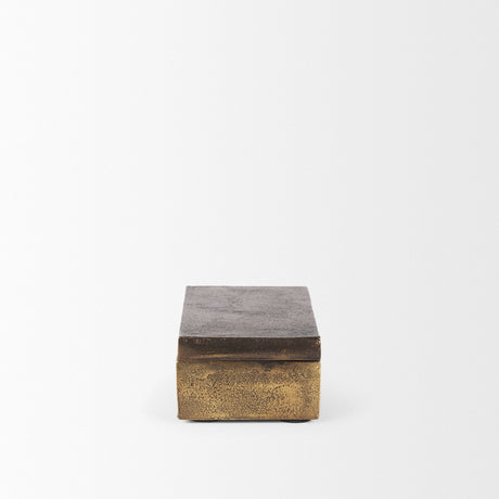 Porschia Small Antiqued Gold Metal Decorative Box by Mercana at Eve Furniture