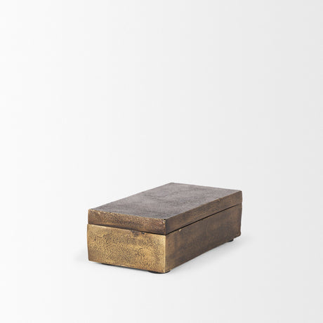 Porschia Small Antiqued Gold Metal Decorative Box by Mercana at Eve Furniture