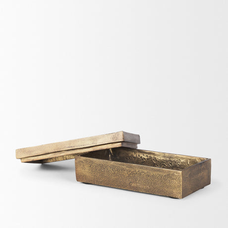 Porschia Small Antiqued Gold Metal Decorative Box by Mercana at Eve Furniture