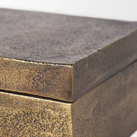 Porschia Small Antiqued Gold Metal Decorative Box by Mercana at Eve Furniture