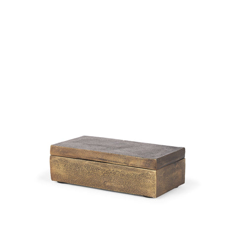 Porschia Small Antiqued Gold Metal Decorative Box by Mercana at Eve Furniture