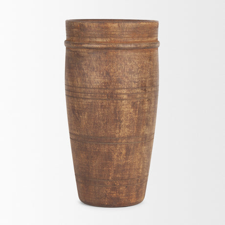 Porta Large Medium Brown Reclaimed Wooden Pot by Mercana at Eve Furniture
