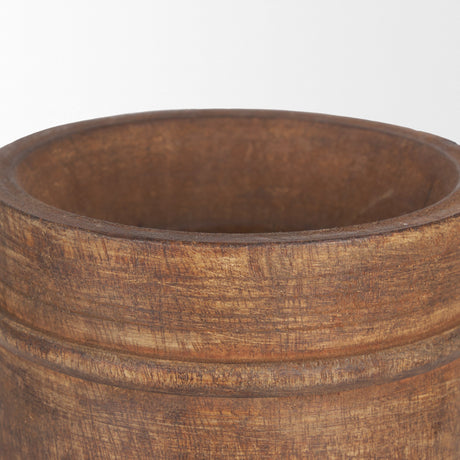 Porta Large Medium Brown Reclaimed Wooden Pot by Mercana at Eve Furniture