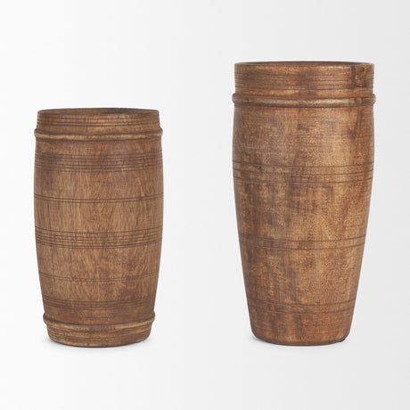 Porta Large Medium Brown Reclaimed Wooden Pot by Mercana at Eve Furniture