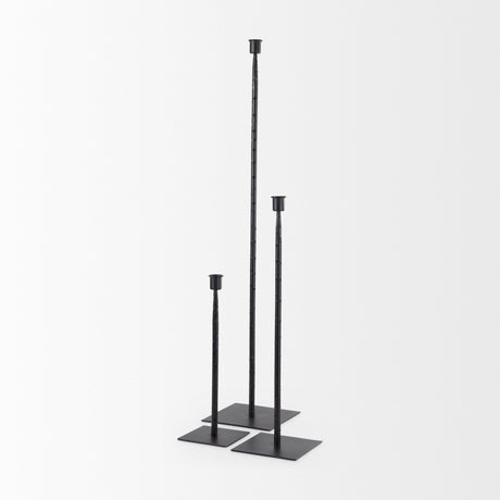 Porter Medium Black Iron Candle Holder by Mercana at Eve Furniture