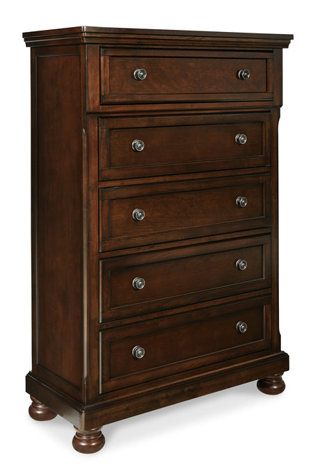 Porter Rustic Brown Sleigh Storage Platform Bedroom Set with 2 Footboard Drawers by Ashley at Eve Furniture