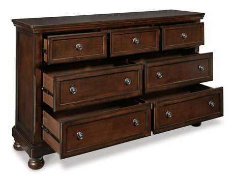 Porter Rustic Brown Sleigh Storage Platform Bedroom Set with 2 Footboard Drawers by Ashley at Eve Furniture