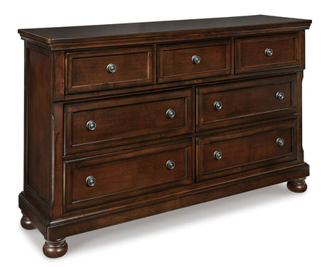 Porter Rustic Brown Sleigh Storage Platform Bedroom Set with 2 Footboard Drawers by Ashley at Eve Furniture