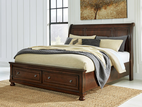 Porter Rustic Brown Sleigh Storage Platform Bedroom Set with 2 Footboard Drawers by Ashley at Eve Furniture