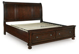 Porter Rustic Brown Sleigh Storage Platform Bedroom Set with 2 Footboard Drawers by Ashley at Eve Furniture