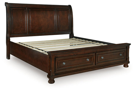 Porter Rustic Brown Sleigh Storage Platform Bedroom Set with 2 Footboard Drawers by Ashley at Eve Furniture