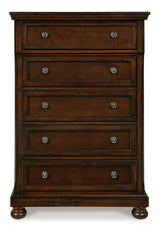 Porter Rustic Brown Sleigh Storage Platform Bedroom Set with 2 Footboard Drawers by Ashley at Eve Furniture