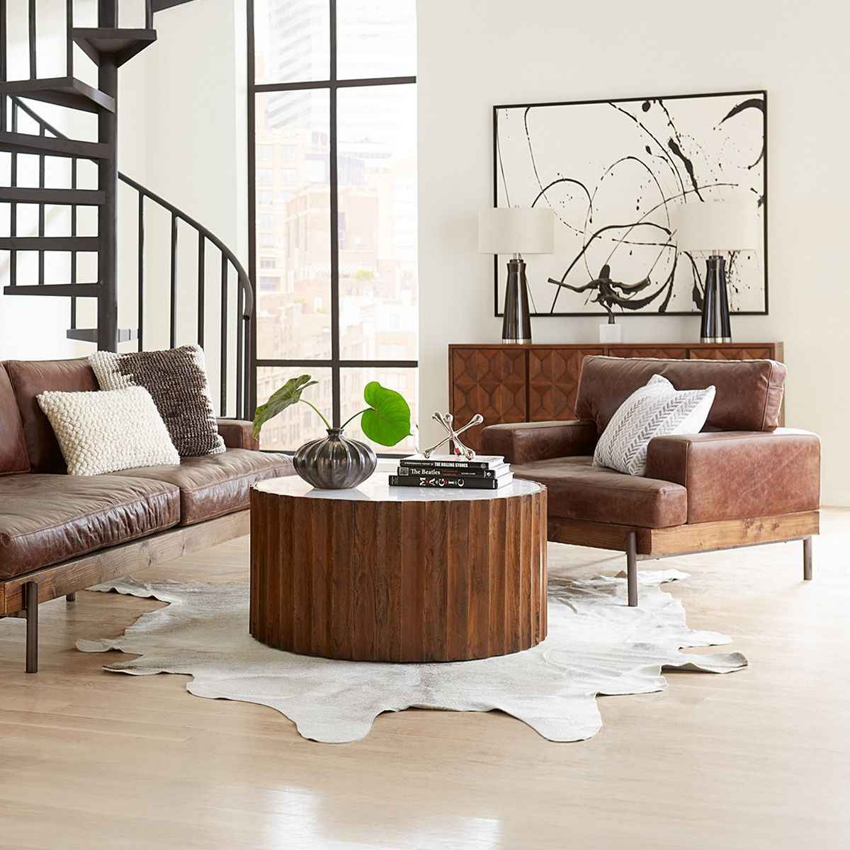 Portofino Industrial 41" Accent Chair in Geisha Brown Leather by Home Trends & Design at Eve Furniture
