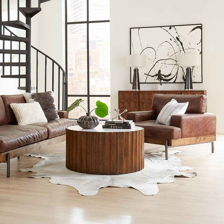 Portofino Industrial 41" Accent Chair in Geisha Brown Leather by Home Trends & Design at Eve Furniture