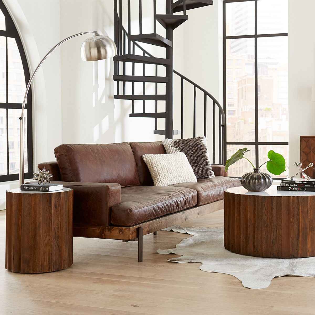 Portofino Industrial 94" Sofa in Geisha Brown Leather by Home Trends & Design at Eve Furniture