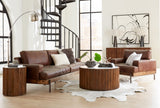 Portofino Industrial 94" Sofa in Geisha Brown Leather by Home Trends & Design at Eve Furniture