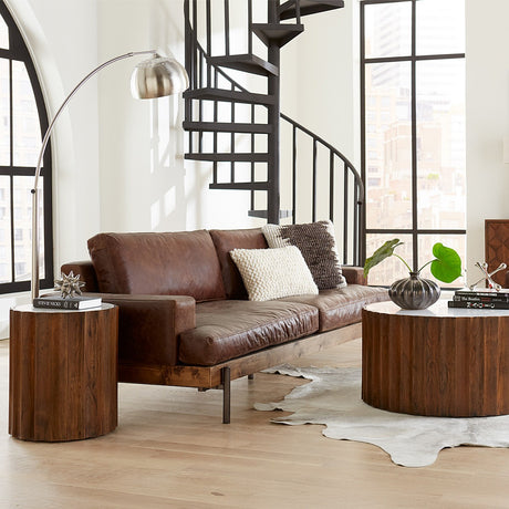 Portofino Industrial 94" Sofa in Geisha Brown Leather by Home Trends & Design at Eve Furniture