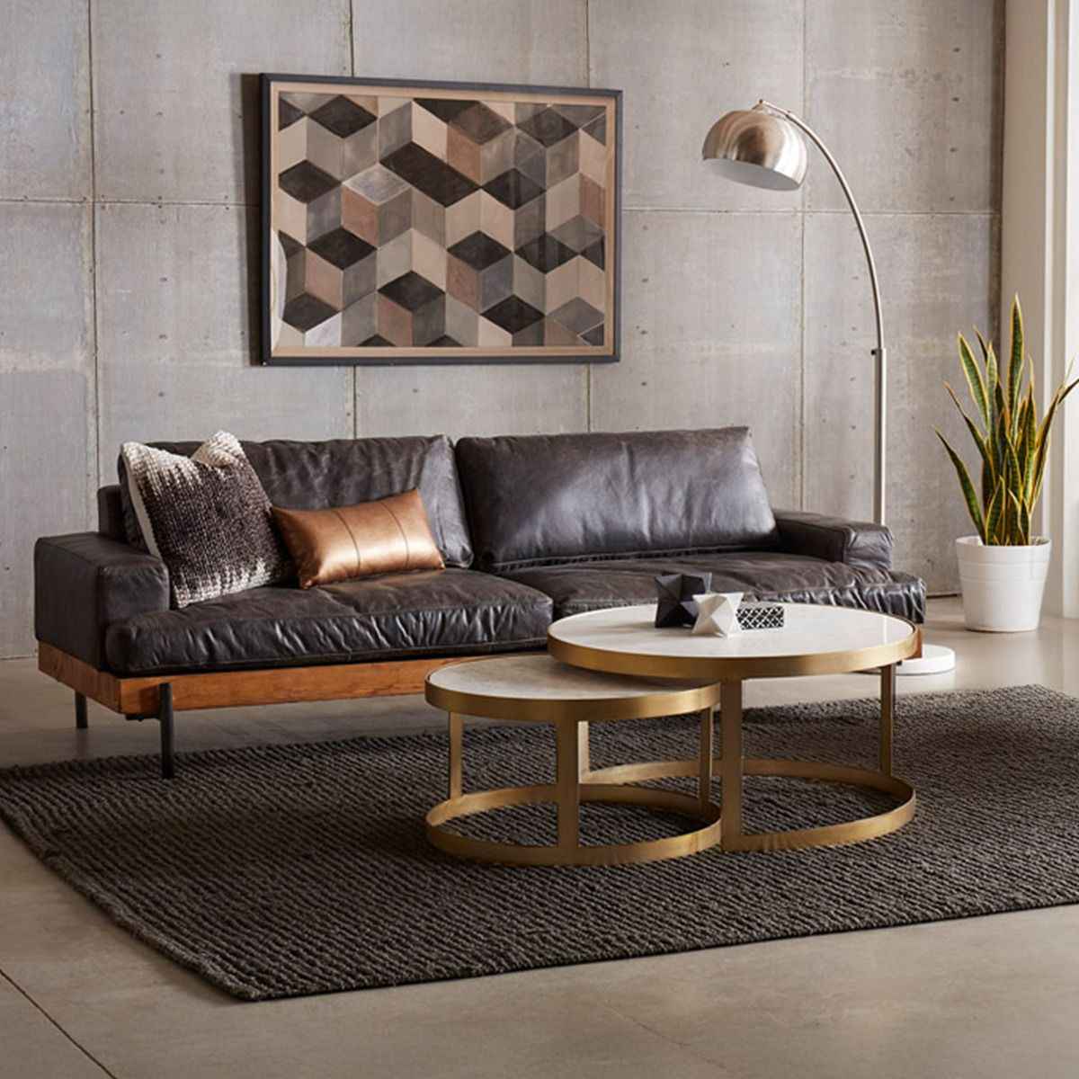 Portofino Industrial 94" Sofa in Morocco Black Leather by Home Trends & Design at Eve Furniture