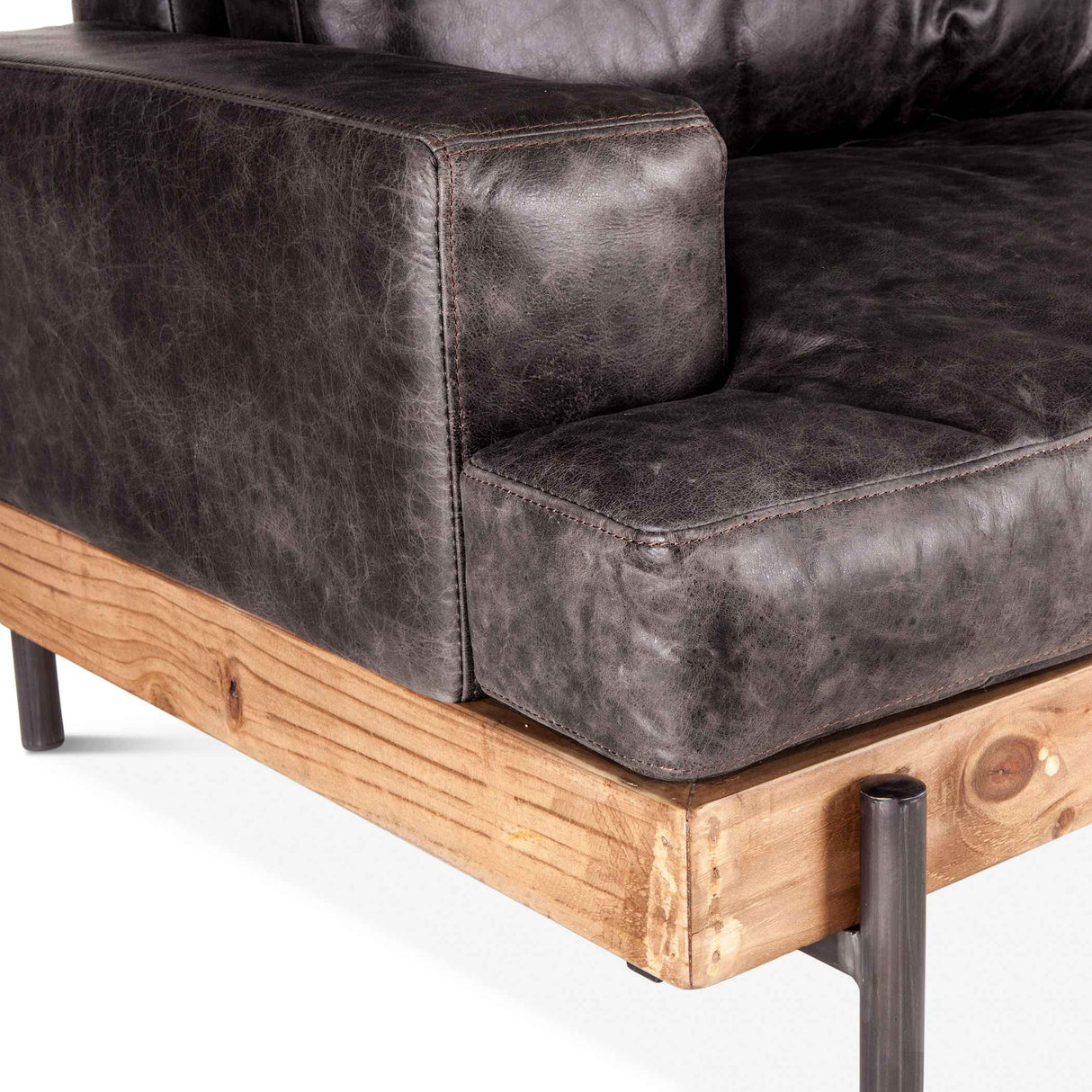 Portofino Industrial 94" Sofa in Morocco Black Leather by Home Trends & Design at Eve Furniture