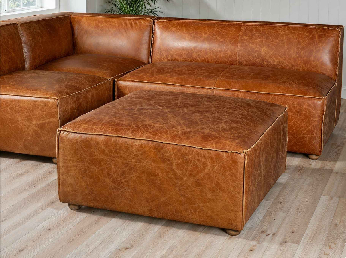 Portofino Loft Sectional Ottoman in Cocoa Brown Leather by Home Trends & Design at Eve Furniture
