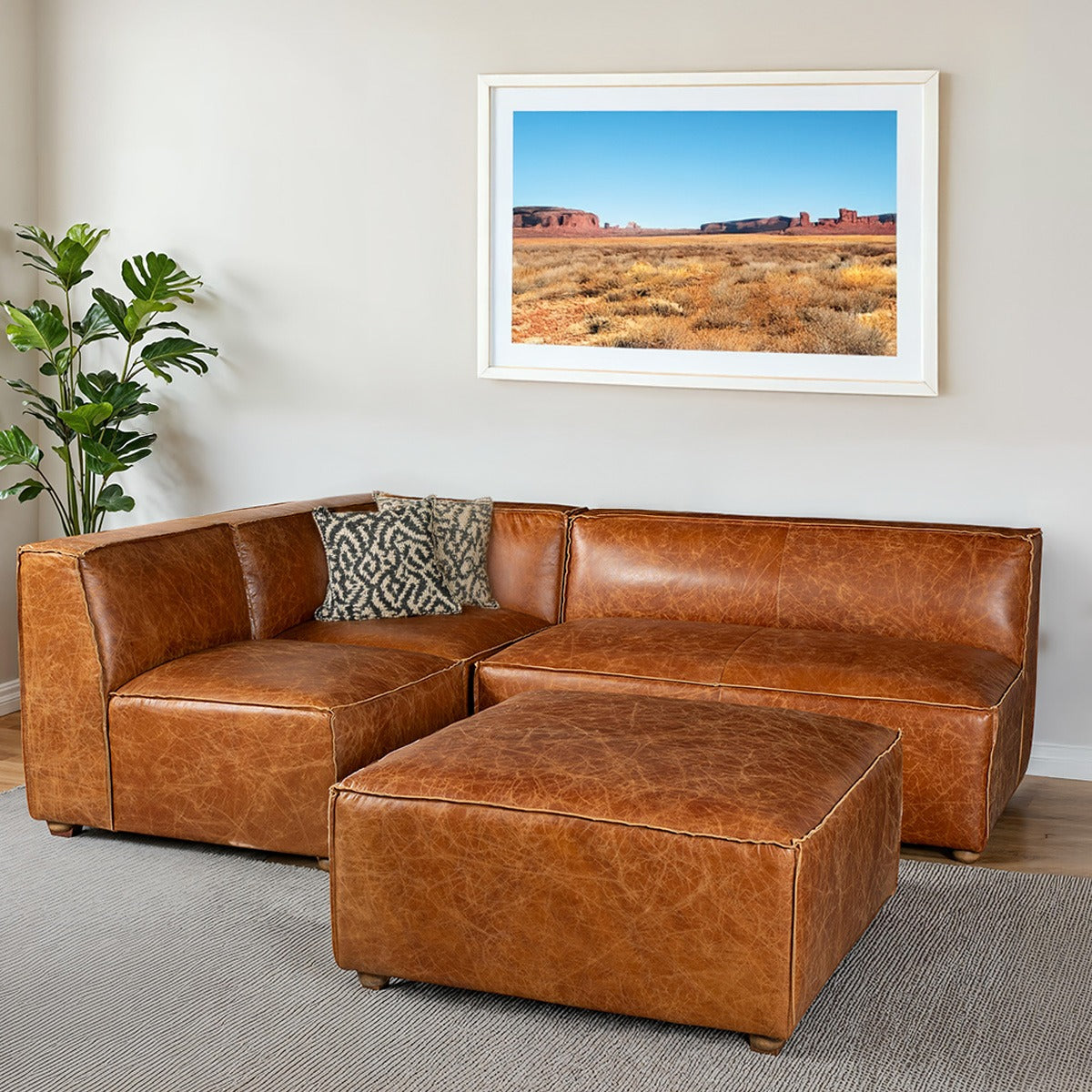 Portofino Loft Three Piece Sectional Sofa in Cocoa Brown Leather by Home Trends & Design at Eve Furniture