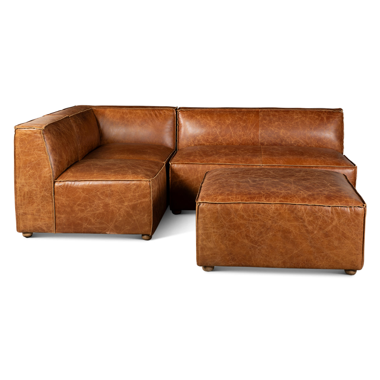 Portofino Loft Three Piece Sectional Sofa in Cocoa Brown Leather by Home Trends & Design at Eve Furniture